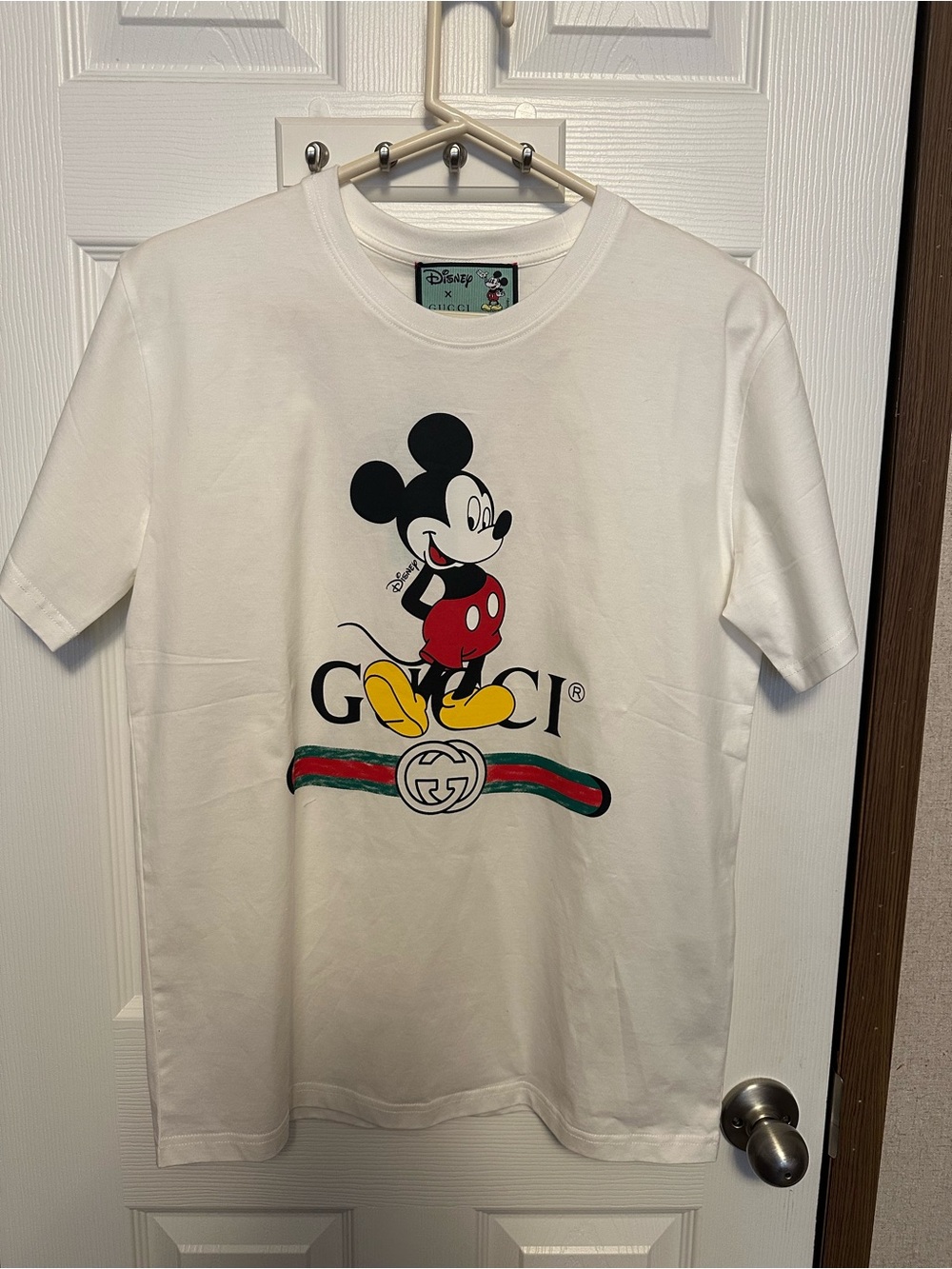 Gucci White Mickey Graphic Tee with Red and Yellow Accents
